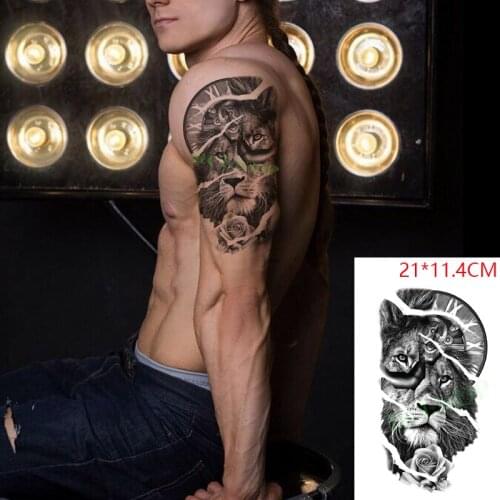 Waterproof Temporary Tattoo Stickers Lion Animal Rose Roma Clock Flower Fake Tatto Flash Tatoo Body Art for Women Men