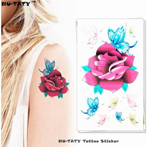Nu-TATY Butterfly red rose Temporary Tattoo Body Art Arm Flash Tattoo Stickers 17*10cm Waterproof Fake Henna Painless Tattoo