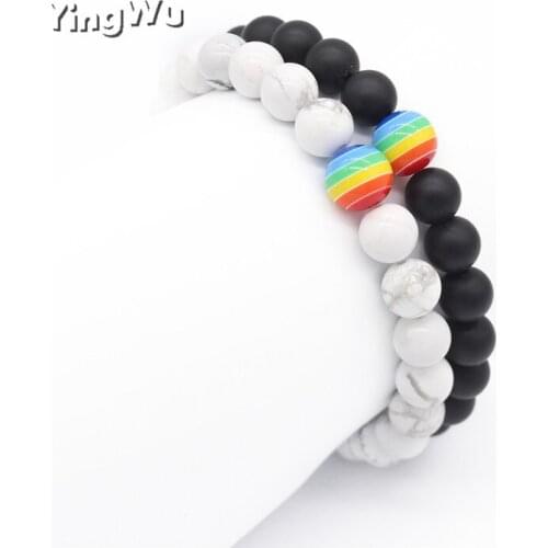 Yingwu Rainbow Bead Bracelet Pride Nature Stone Strand Couple Bracelets Male Female Women Handmade Jewelry