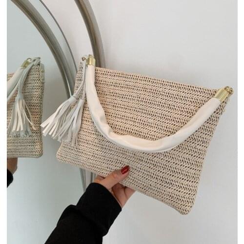 Retro Woven Straw Bag 2021 Summer New Luxury Holiday Style Beach Bag Tide Fashion Portable Chain Female Bag Seaside Essential