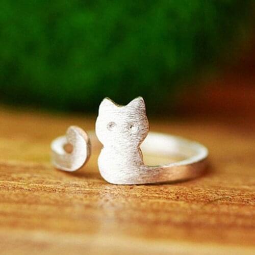 Brand new Cute kitty Cat Ring for women Handmade silver plated rings toe ring opening rings Free shipping adjustable Ring