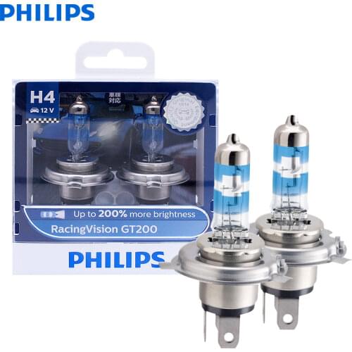 2X Philips H4 9003 HB2 12V Racing Vision Xenon White Light Halogen Headlight 150% Brighter Car Genuine Bulbs Auto Lamp 12342RVS2