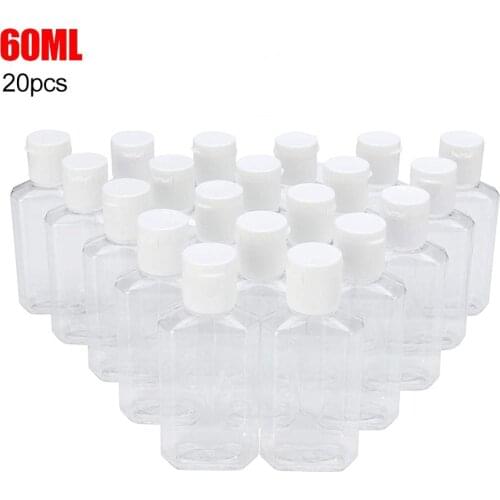 20Pcs Portable Travel Bottle 60ml Plastic Clear Empty Refillable Bottles for Travel Sub Bottle Shampoo Cosmetic Lotion Container