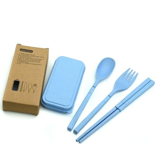 3pcs/4pcs Outdoor Portable Travel Cutlery Wheat Straw Kids Dinnerware Folding Chopstick Fork Spoon Dinner set With Mini Box