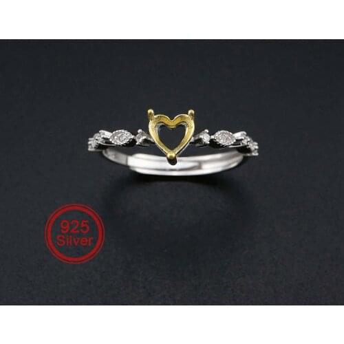 5MM Heart Prong Ring Settings Blank Adjustable Luxury Gold Plated Solid 925 Sterling Silver DIY Bezel for Gemstone 1294178