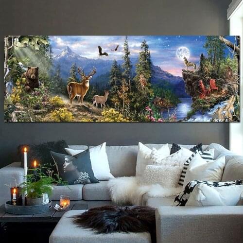 Full Square Round Drill Diy Diamond Painting Deer Wolf Bear Moon Animas Life Large Size 5d Embroidery Mosaic Cross Stitch F14