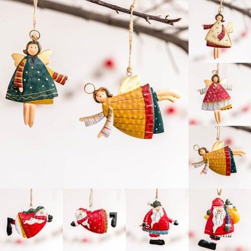 Angel Senta Claus Pendant Keychain Metal Iron Crafts Christmas Tree Decor Hanging Ornament Wallet Mobile Phone Bag Accessories