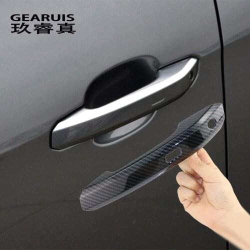 Car Styling Door Handle Decoration Frame Covers For Audi A4 B9 A5 2017-2020 Carbon Fiber Doorknob Stickers Trim Auto Accessories