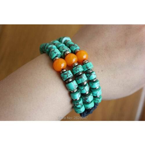 BR436 Tibetan Jewelry Hand Knotted 3 Layers Stone Beaded Bracelets Bohemia Girls Bracelet Wholesale Nepal Jewelry