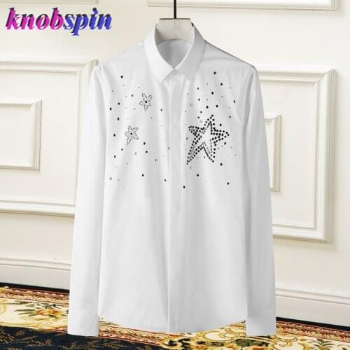 Brand Star Beading Mens Long sleeve Shirt Solid Slim Casual Chemise homme Top Business male dress Shirts Cotton Plus size M-4XL