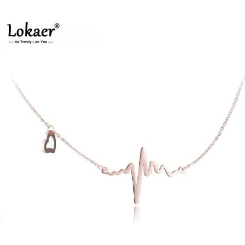 Lokaer Trendy Heartbeat Titanium Stainless Steel Pendant Necklace For Women Rose Gold Color Chain Choker Necklace Jewelry N17014