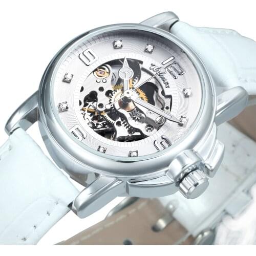 WINNER Fashion Skeleton Watch for Women Automatic Mechanical Ladies Watches Top Brand Luxury Leather Strap relógio feminino New