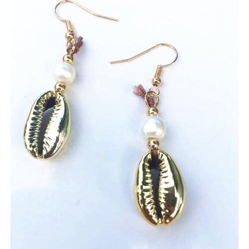Cowry shell earing fashion jewelry korean boho gold color bijoux statement earring drop gift for women handmade vintage ladies