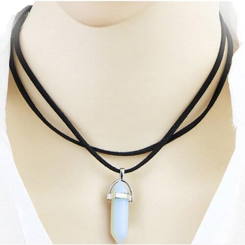 Hexagonal Column Natural Crystal Tiger Eye Pendentif Amethyste Stone Pendant Chains Necklace For Women Jewelry