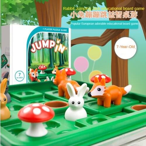 Bunny Bouncing Game Kids Puzzle Board Checkers Toy Funny Rabbit Fox Moving Strategy Tabletop Gift for Children Brain Development