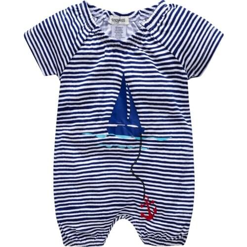 Kavkas Baby Boys Grils Romper Bamboo Cotton Striped Boat O-Neck Covered Button Newborn infant Summer Clothing Roupa De Bebes