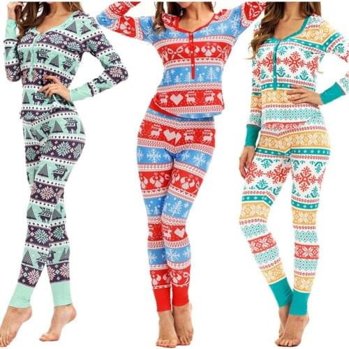 Christmas Pajamas Sets Top Pants Outfits Full Length Regular Sleeve V-neck Soft Warm Printed Sets Sleepwear Women