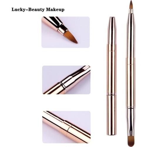 Lucky-Beauty 1pcs Mini Double Head Lip Brush Lipstick Brush Lip Makeup Brush Full Set Of Telescopic Portable Models