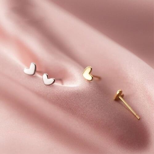 Minimalistic Stud Heart Earrings 925 Sterling Silver Earrings for Women Girl Lady Gift Korean Fashion Silver Jewelry Accessories