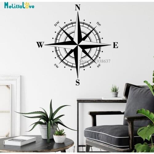 Nautical Compass Home Decor Marine Travel Theme Playroom Decal North South West East Removable Vinyl Wall Sticker Mural BD563