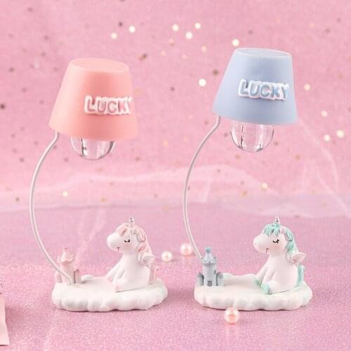 Cute Cartoon Animal Pink Blue Unicorn Night Light Home Bedroom Bedside Decoration Resin Craft Ornament Table Lamp For Kids Room