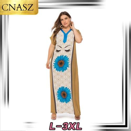 2019 Latest Muslim Printed Dress Islamic Turkey Large Size Womens Dress Middle East Dubai Fashion Clothes Arab Bangladesh Oman