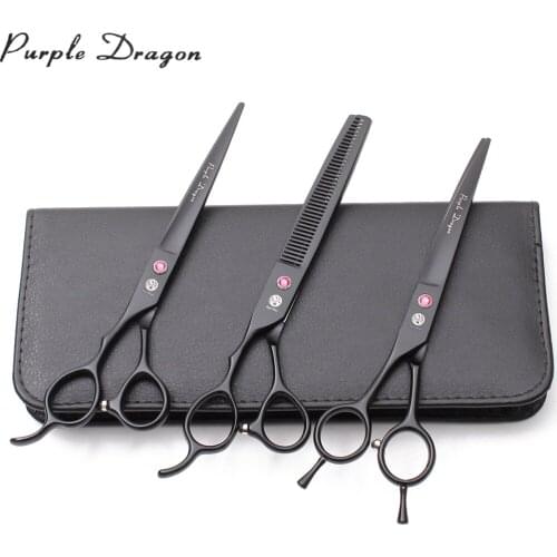 Left-Hand 7.0" Stainless Purple Dragon Black Dog Grooming Kit Straight Scissors Thinning Shears Curved Shears Pet Scissors Z3006