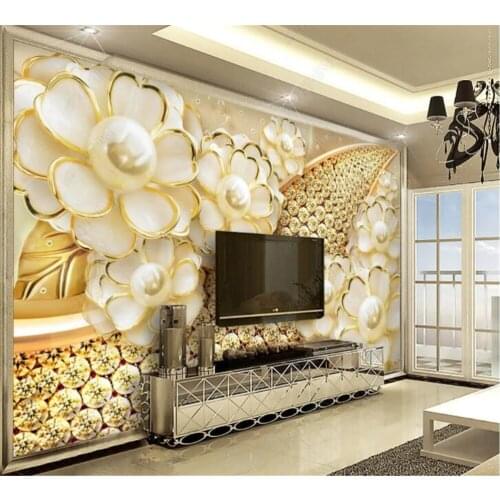 Beibehang Customized wallpaper high-end jewelry best gold diamond flower 3d stereo home background wall painting papel de parede