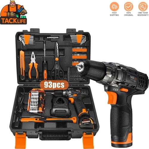 TACKLIFE PCD01T PCD01B 12V Screwdriver Drill Electric Screwdriver 27N.m Max Torque 19+1 Torque Setting 93pcs Accessories