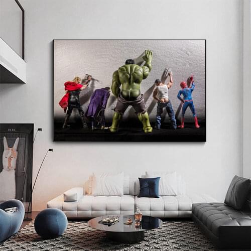 Marvel Canvas Posters and Prints Avengers Movie Hulk Superheros In Toilet Thor Poster Canvas Wall Art Home Decor for Living Room
