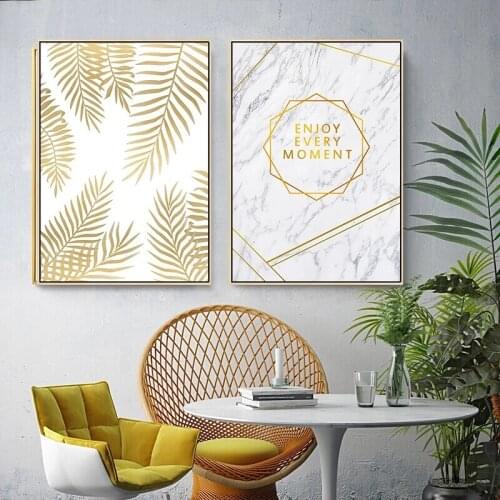 Gold Pineapple Abstract Geometric Leaves Nordic Posters Marble Texture Canvas Painting Prints Wall Art Picture Living Room Decor
