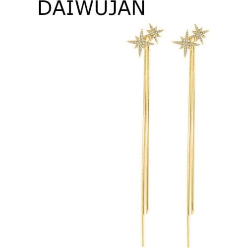 DAIWUJAN Gold Color Astral Star Crystal Drop Earrings for Women Elegent Snake Chain Long Tassel Dangle Earring Fashion Jewelry