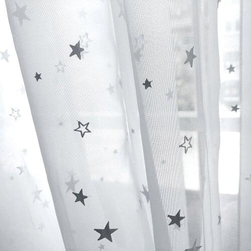 Modern Printed Star Tulle Curtains For Living Room Bedroom Window Treatment Sheer Curtain Voile Drapes For Kitchen Curtains