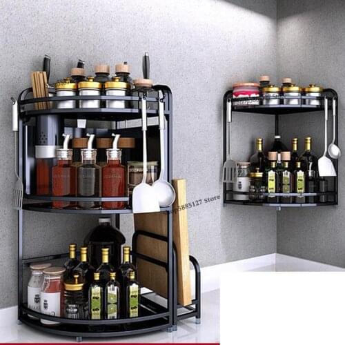 Corner rack, spice rack, kitchen supplies, wall-mounted floor seasoning rack, stainless steel triangle corner storage rack