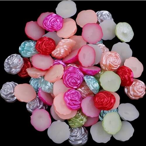 100 Pieces ABS Pearl Rose Flower Resin Flatback Embellishment DIY Craft 13mm