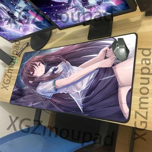 XGZ Large Mouse Pad Black Lock Edge Anime Sexy Wet Girl Temptation Computer Table Mat Speed Rubber Non-slip 900x400/600x300