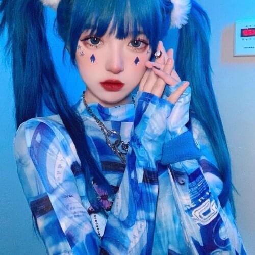 Y2K Hot Girl Top Tie-Dye Printing Bottoming Cute Tees Women Harajuku Summer Streetwear E-Girl Gothic Punk Silk Mesh Slim T-shirt