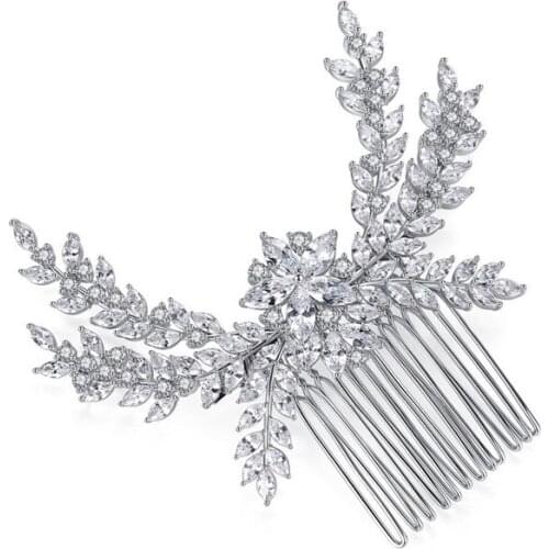 Floralbride Crystal Rhinestone Copper Alloy Wedding CZ Hair Comb Bridal Cubic Zirconia Hair Accessorie Bridesmaids Women Jewelry