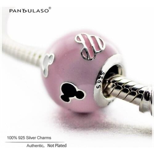 Pink Mouse Icon Charm Woman DIY Beads For Jewelry Making Sterling Silver Jewelry Fits For Beaded Bracelets & Bangles