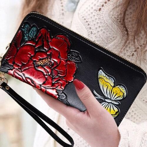 Genuine Leather Wallet For Women Flower Womens Long Wallet Cow Leather Ladie Clutch Coin Purse Carteras Para Mujer Bayan Czdan