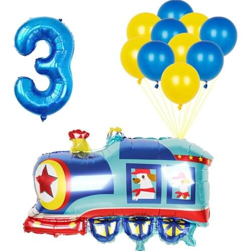 1set Cartoon Car Number Balloons Fire Truck Train Foil Balloon Latex Helium Globos Happy Birthday Party Decorations Kids Gift