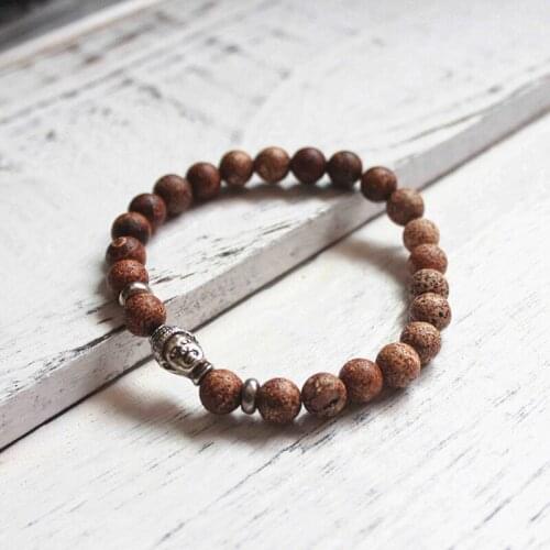 1 pc 8MM Natural Stone Round Beads Beaded Bracelet Buddha Head Bracelet Buddhism Jewelry NSB1026