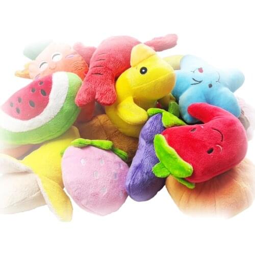 1pc Cat dog Pets Plush Sounding Puppy Dog Toy chew Fruit Vegetable Chicken Drum Bone Squeak Toy Red Pepper Eggplant Radish