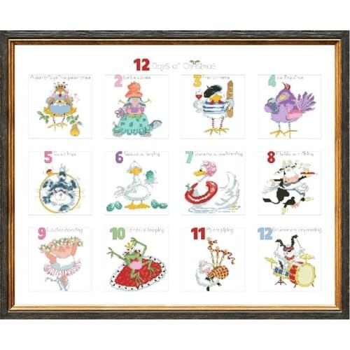12 days of Christmas cross stitch kits cartoon pattern design 18ct 14ct 11ct unprint canvas embroidery DIY needlework