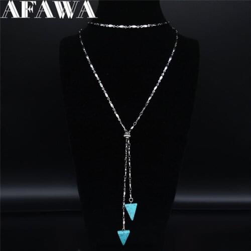 2021 Geometric Stainless Steel Stone Necklace for Women Silver Color Bohemian Long Necklace Jewelry uzun kolye N20335