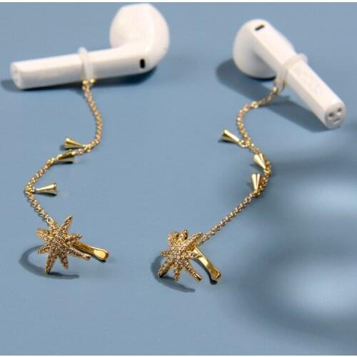 2021 Earrings Bluetooth Wireless Headset Anti-Lost Chain Temperament Woman Fashion Ear Clip Six-Pointed Star Trendy Earrings