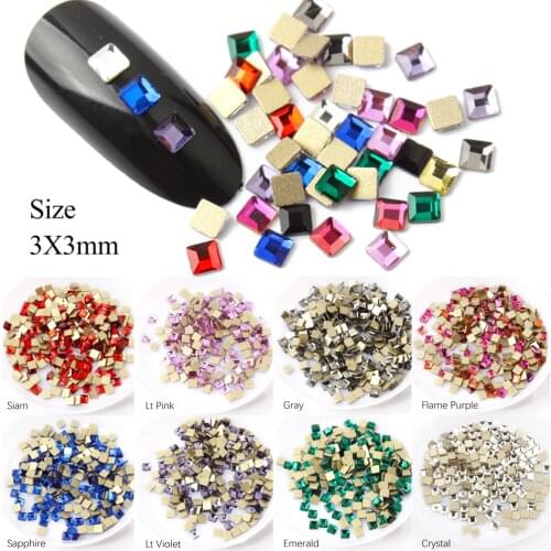 THNGJIAN 30/100pcs nail rhinestones 3x3mm square shape diamond lens nail sticker glass flat back diamond Flashes diy tool