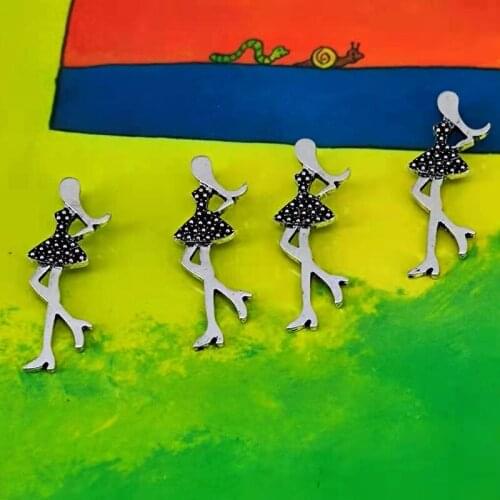 50 pcs Ancient silver color pretty girl pendant Charms for women Children
