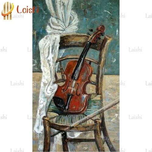 5D DIY Diamond Painting Cross Stitch Full Square Drill Home Decor rhinestones Mosaic Diamond Embroidery Violin and chair decor
