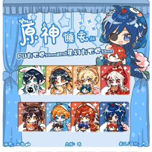 Anime Tartaglia Genshin Impact Barbatos Keqing Zhongli Badge Souvenir Button Brooch Pin Medal Metal Cute Square Q Version Series